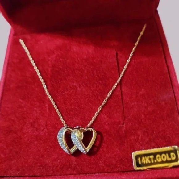 Vintage Affinity 14K 0.25 cttw Diamond Intertwined Heart Necklace NIB HTF - Picture 2 of 6